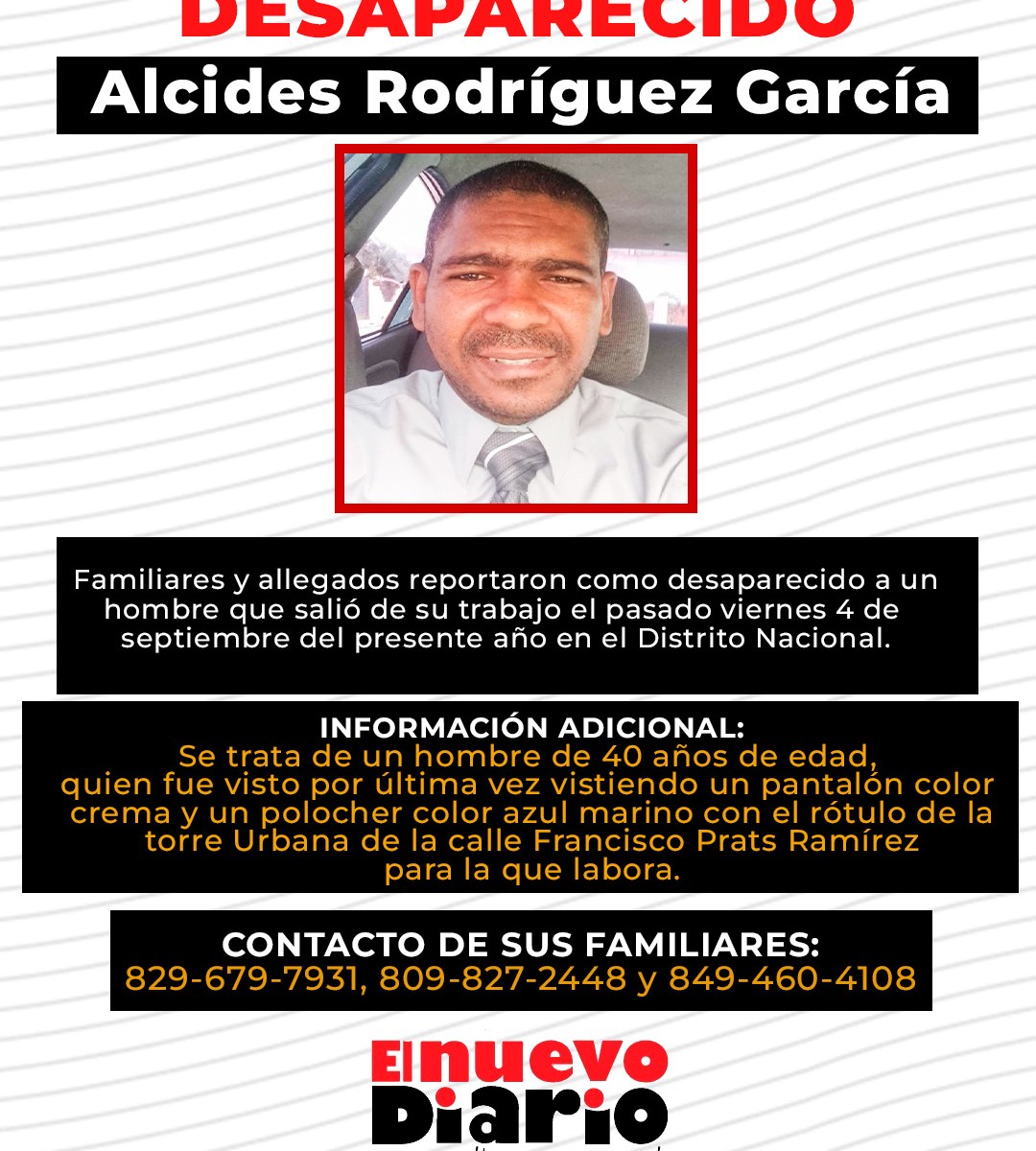 Reportan hombre desaparecido desde el 4 de septiembre en el DN