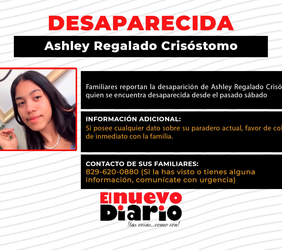 Reportan desaparecida a joven en Canca La Piedra, Santiago