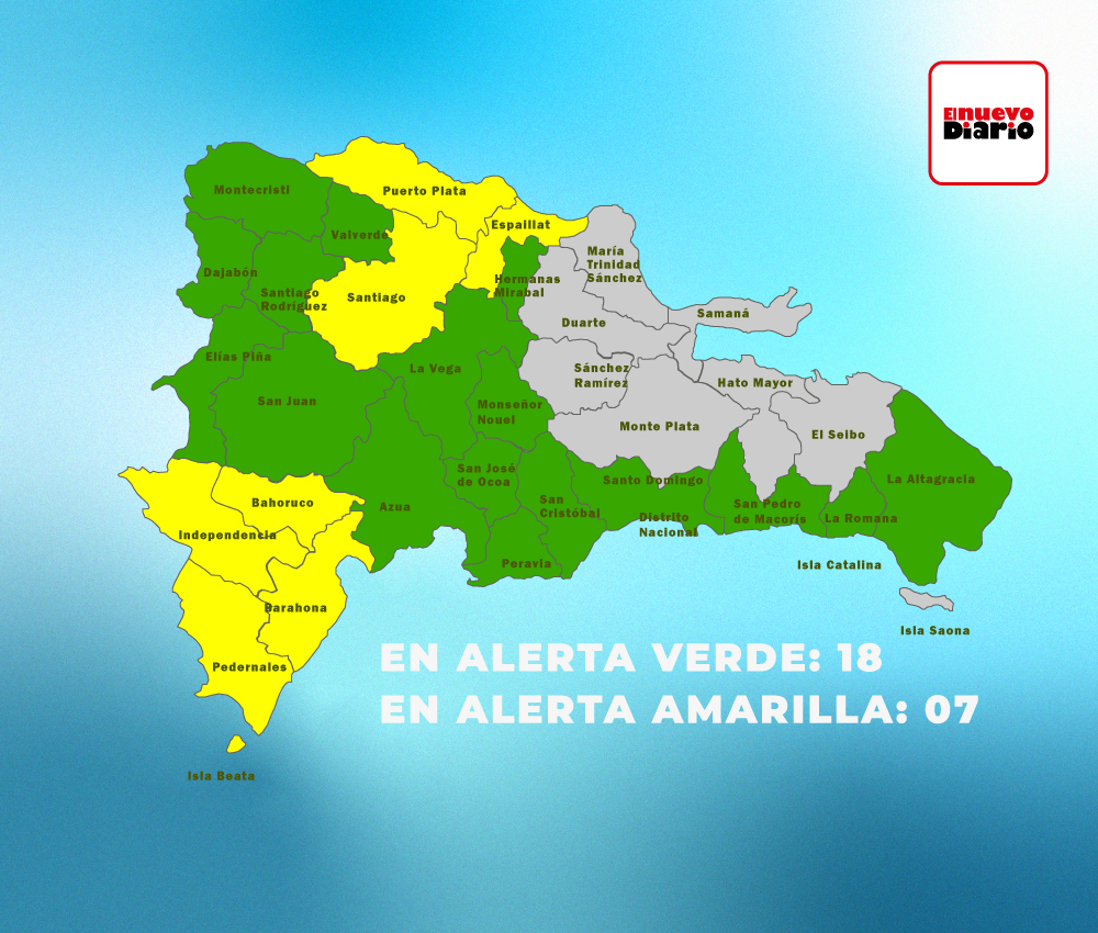 COE coloca 26 provincias y el Distrito Nacional en alerta por lluvias; Puerto Plata reporta 1,793 afectados