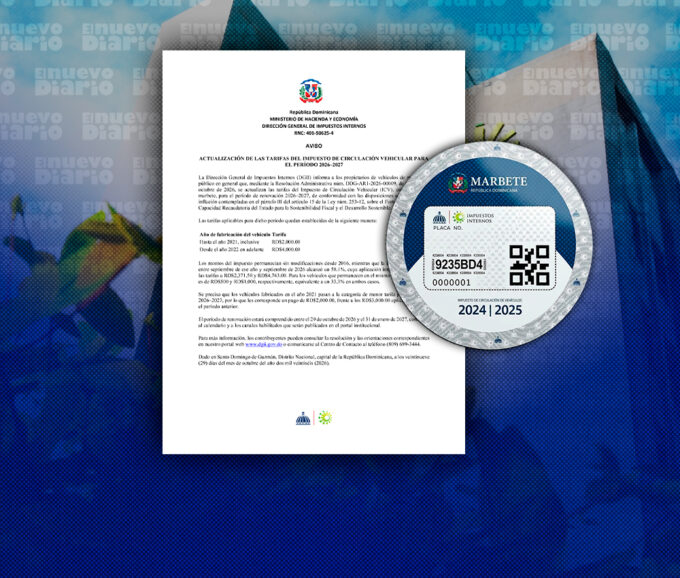 DGII anuncia tarifas del marbete de RD$2,000 y RD$4,000; renovación inicia este jueves