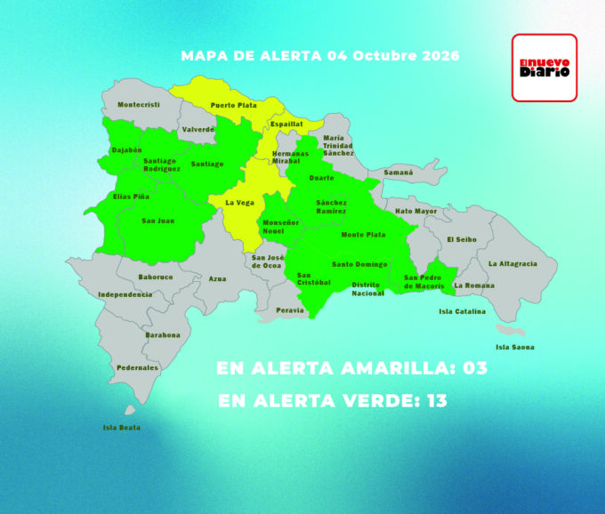 COE coloca tres provincias en alerta amarilla y mantiene 13 en verde por vaguada