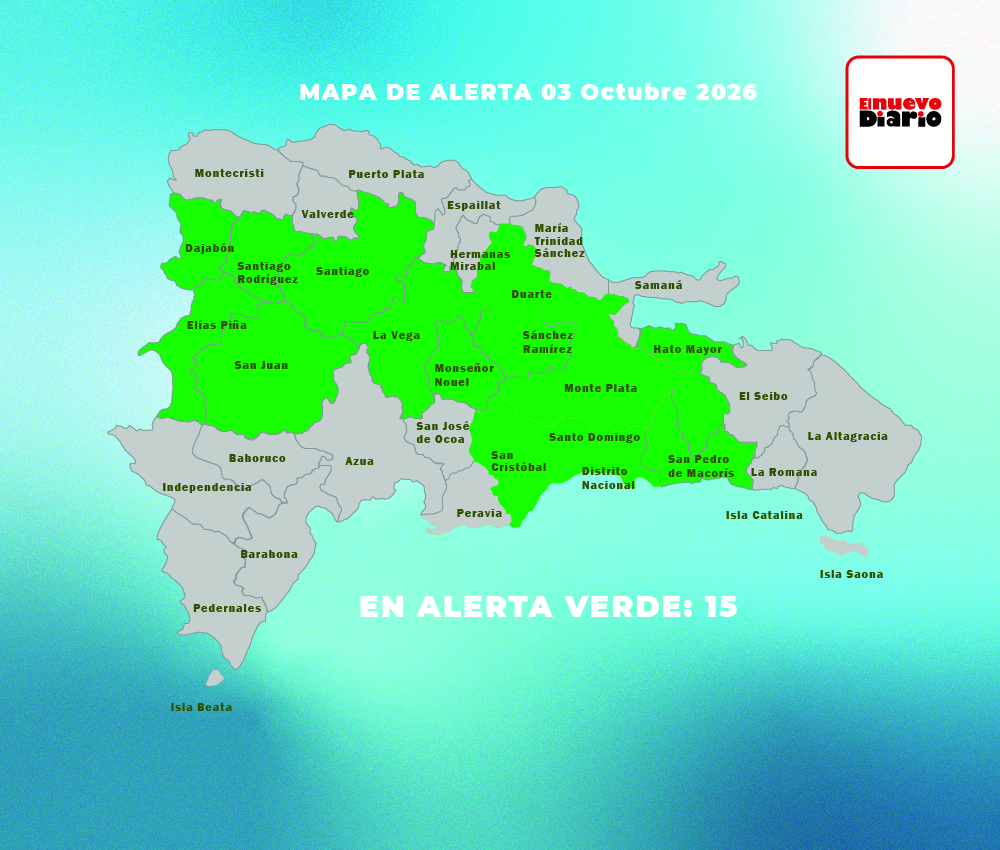 COE amplía a 14 provincias y el Distrito Nacional la alerta verde por lluvias